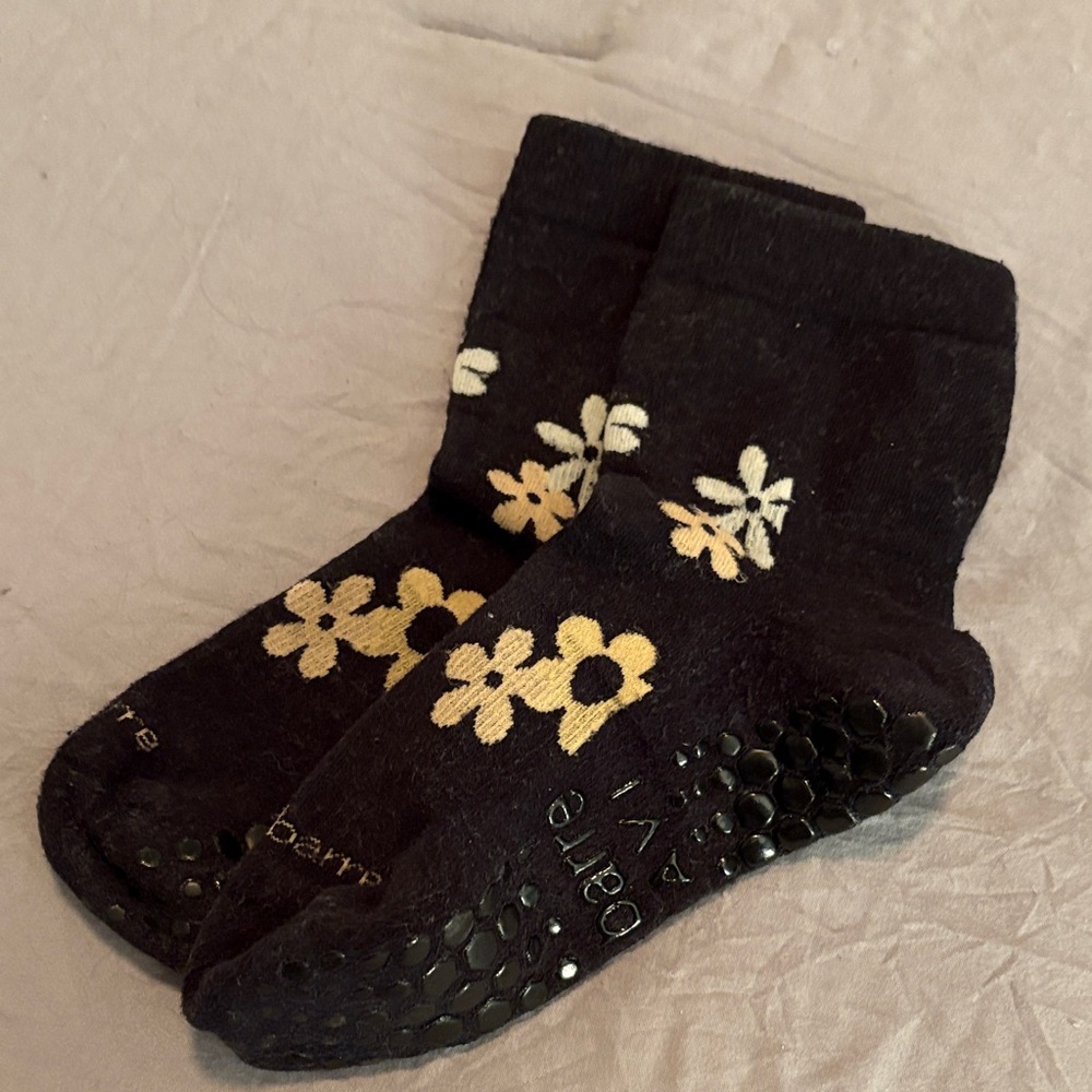 Pure Barre Black and Gold Floral Non-Slip Socks